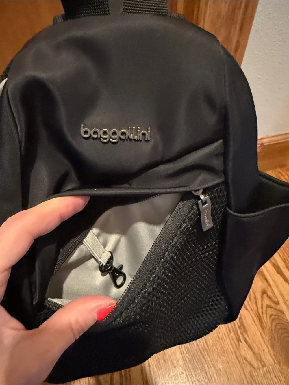 Baggallini Black Mesh Front Sling Backpack